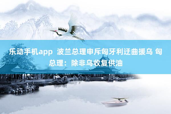 乐动手机app  波兰总理申斥匈牙利迂曲援乌 匈总理：除非乌收复供油