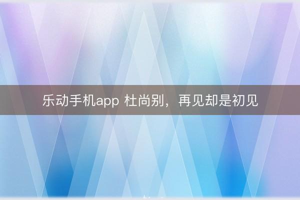 乐动手机app 杜尚别，再见却是初见