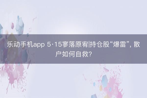 乐动手机app 5·15寥落原宥|持仓股“爆雷”， 散户如何自救?