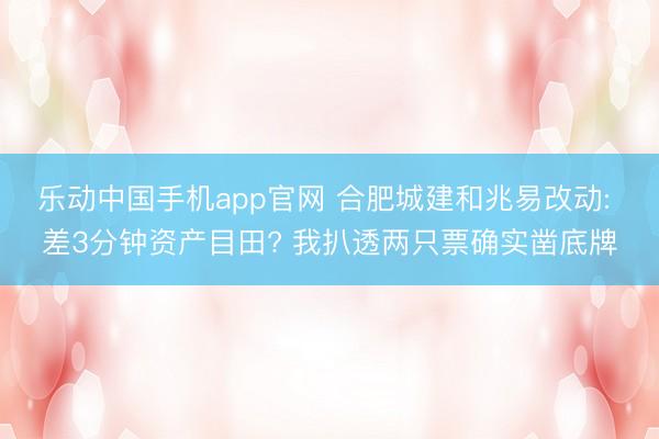 乐动中国手机app官网 合肥城建和兆易改动: 差3分钟资产目田? 我扒透两只票确实凿底牌
