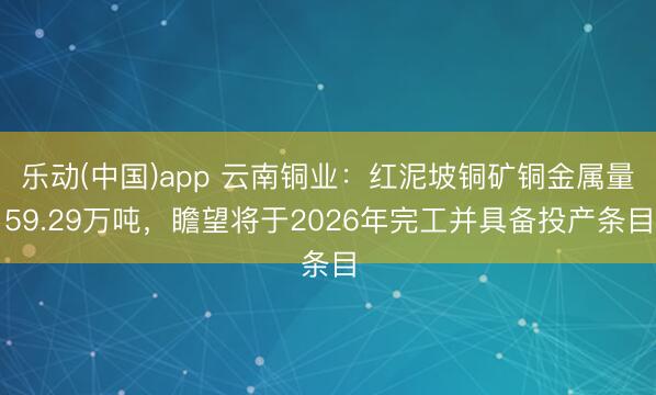 乐动(中国)app 云南铜业：红泥坡铜矿铜金属量59.29万吨，瞻望将于2026年完工并具备投产条目