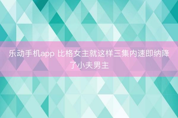 乐动手机app 比格女主就这样三集内速即纳降了小夫男主